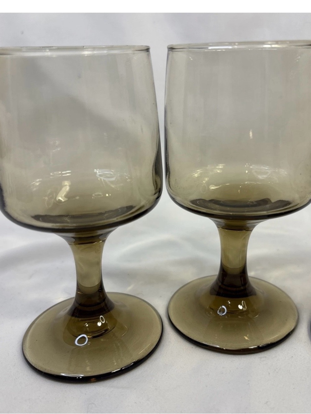 Set of 2 Amber Smoke Goblet Wine Glasses Libby vintage, 8 oz.